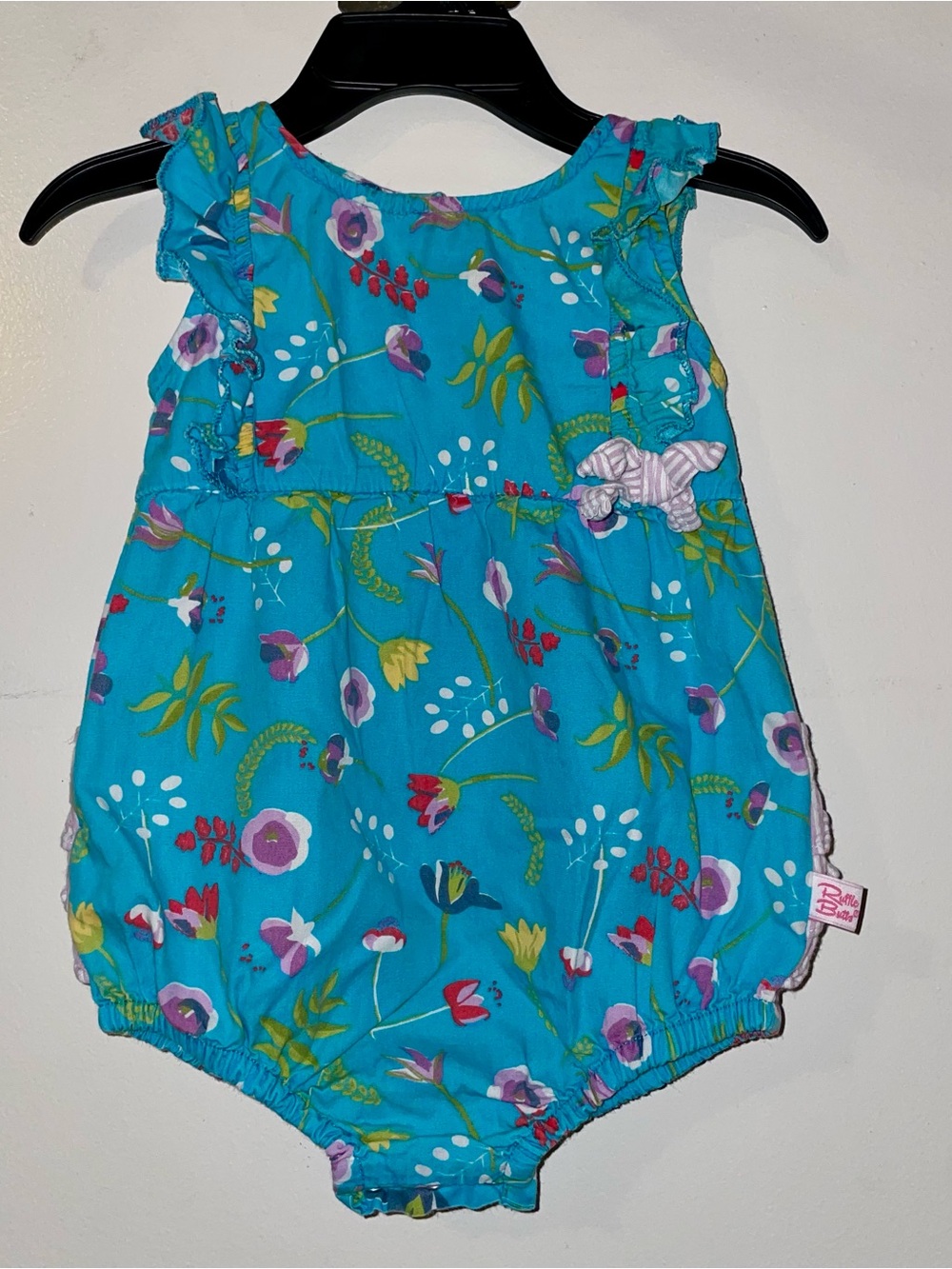 Ruffle Butts Turquoise Floral Bubble Romper